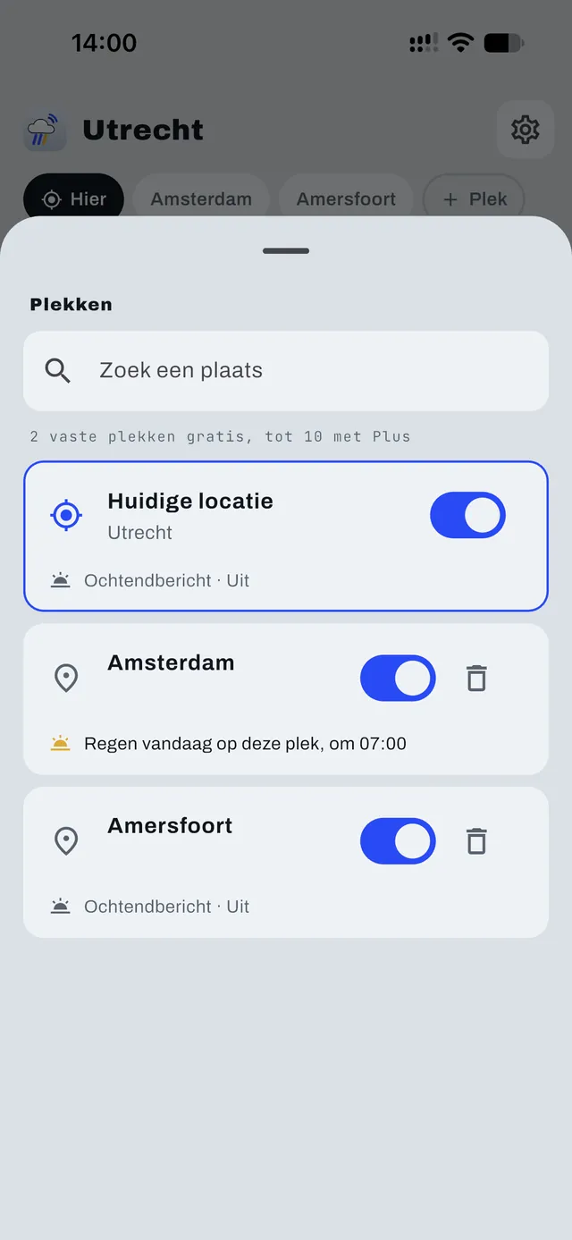 Lijst met plekken en het ochtendbericht