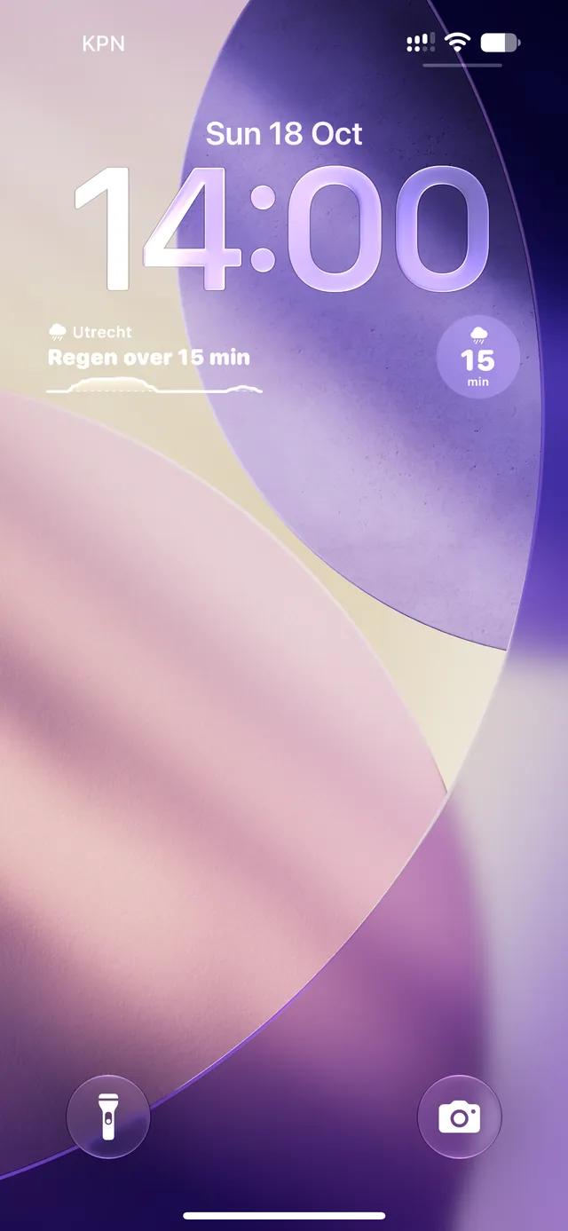 Widget op het vergrendelscherm: regen over 15 minuten